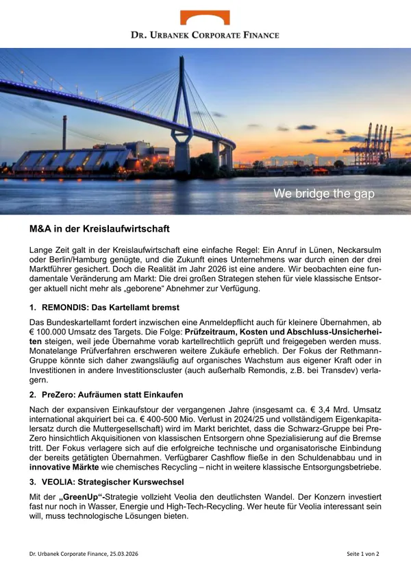 Titelseite des Newsletters M&A in der Kreislaufwirtschaft